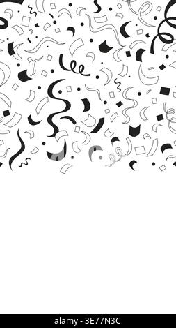 Confetti curling streamers black and white vertical top border Stock Vector