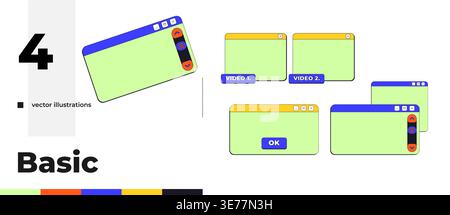 Basic blank neo brutalism pop-up UI window pack Stock Vector