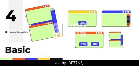 Essential blank neo brutalism pop-up UI window pack Stock Vector