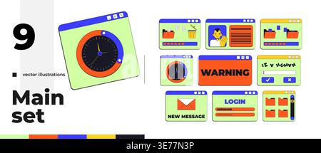 Comprehensive neo brutalism pop-up UI window pack Stock Vector
