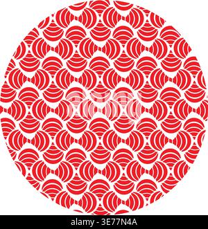 Red Abstract Geometric Seamless Circular Pattern Vector Background Japanese Inspired Decorative Design Stock Vector