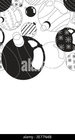 Christmas ornaments black and white vertical top border Stock Vector