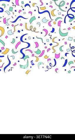 Confetti curling streamers vertical top frame illustration Stock Vector