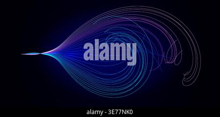Futuristic neon data flow wave, abstract technology lines on dark background. Digital data streams for AI, fintech, cybersecurity, website headers Stock Vector
