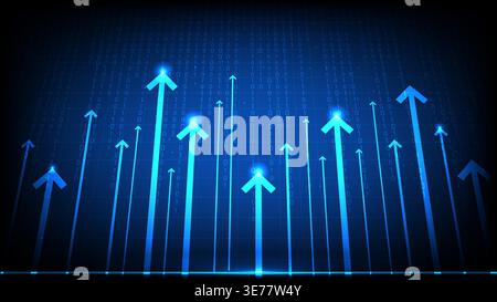 Futuristic glowing arrows pointing upward on a binary data background, symbolizing growth and success in technology Stock Vector