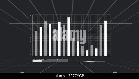 Displaying centered bar chart with twelve vertical bars and gridlines in 3D space, showing slider Stock Photo