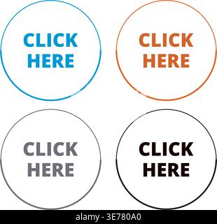 Round thin click here button on a white background Stock Vector