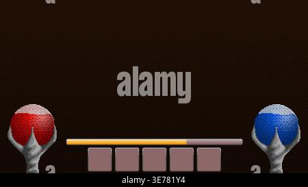 Pixel art dark fantasy interface with health and mana bars Stock Vector