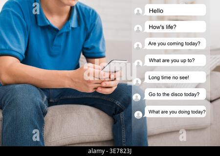 Hand holding mobile phone with automatic message screen Stock Photo