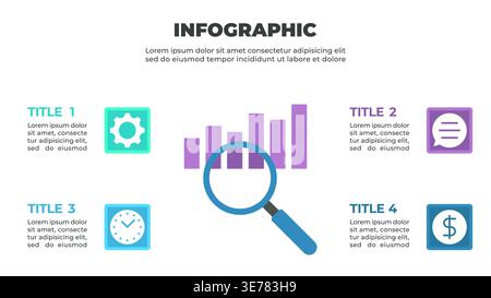 Modern Infographic Template with Gear, Clock, Chat, and Dollar Icons for Business and Data Presentation Stock Vector