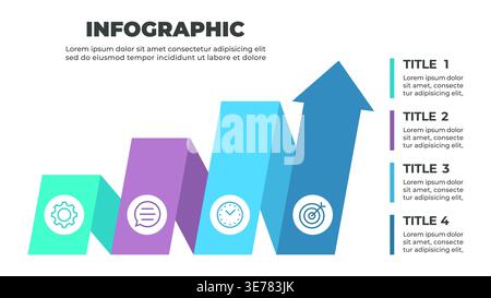 A colorful infographic illustrating a four-step process represented by four ascending arrows Stock Vector