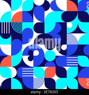 Modern Blue and Aqua Abstract Geometric Pattern with Circular and Curved Shapes Vector Illustration Stock Vector