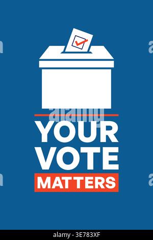 Simple Vote Matters Poster with Checkmark and Ballot Box Icon Vector Illustration Stock Vector