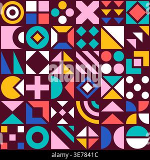 Colorful Abstract Geometric Pattern with Symmetrical Shapes on Dark Background Vector Illustration Stock Vector
