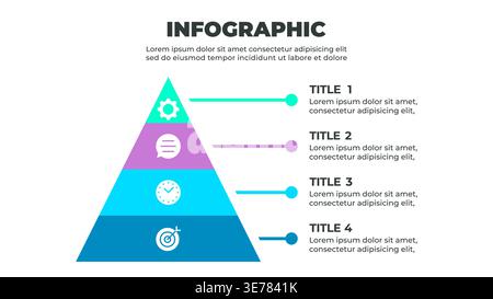 A colorful infographic illustrating a four-step process represented by a pyramid with four layers Stock Vector