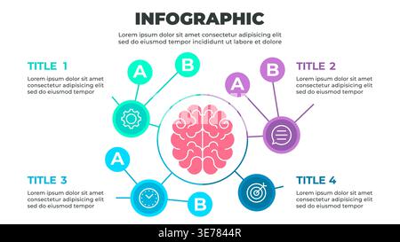 A colorful infographic illustrating a four-step process related to learning or personal development Stock Vector