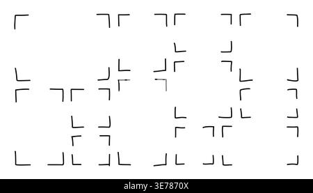 Set of hand drawn corner frame elements in a minimal sketch style, featuring simple bracket shapes for crop marks, focus frames, and design overlays Stock Vector