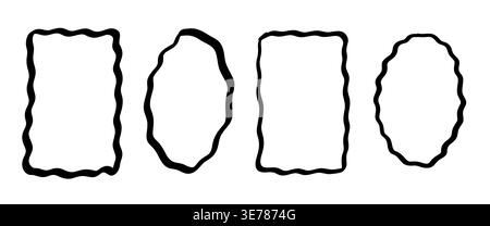 Set of hand drawn wavy frames with irregular organic outlines in a minimalist sketch style, ideal for labels, badges, posters, and creative design Stock Vector