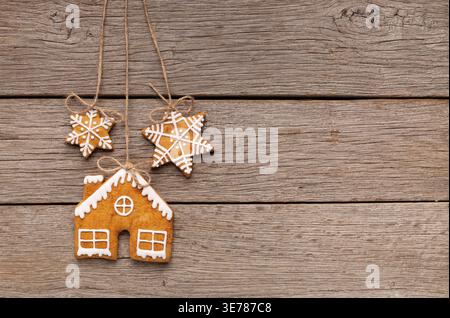 Tasty homemade Christmas cookies on wooden planks Stock Photo