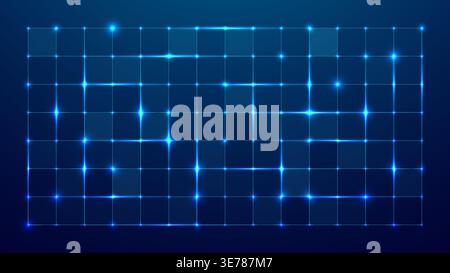 Electronic Blue Grid Tech Background with Light Glowing Dots and Lines Stock Vector