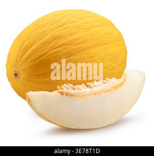 Canary yellow melon and melon slice isolated on white background. File contains clipping path. Stock Photo