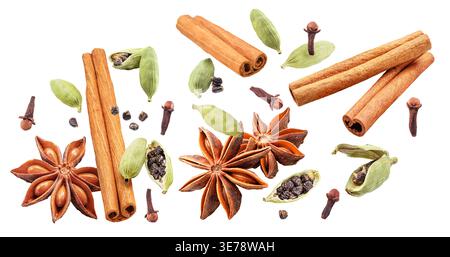 Colorful different seasonings and spices on white background. File contains clipping paths. Stock Photo