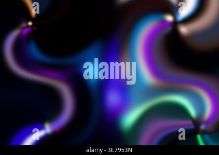 Abstract waves flowing with blue, purple, and green colors on a dark background Stock Photo