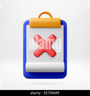3D Clipboard with red cross symbol. Stock Vector