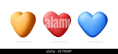 Three 3d colorful hearts isolated on white. Stock Vector