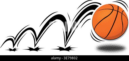 Basketball ball bounces on floor or ground. Element emblem logo template. Vector on transparent background Stock Vector