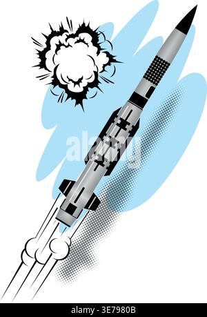 Missile Patriot attack in the sky. Bomb defend, air defense, anti-aircraft missile. Vector on transparent background Stock Vector