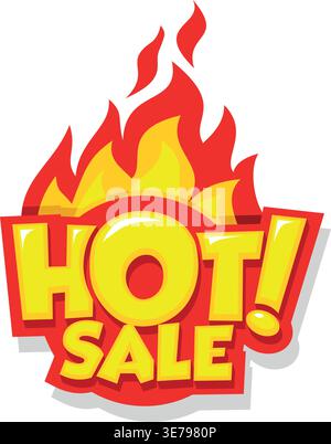 Hot sale icon. Label with flame in pop art style. Vector template on transparent background Stock Vector