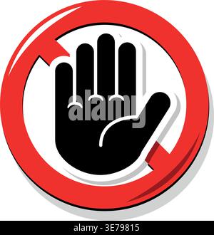 No entry, stop, do not enter, no trespassing. Prohibitory sign with palm hand. Vector on transparent background Stock Vector