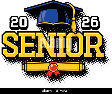 2026 class graduation header. Decorate congratulation for school graduates in comic style. Vector on transparent background Stock Vector