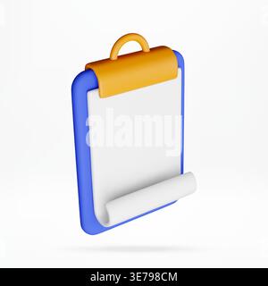 3d clipboard with a blank white paper sheet. Stock Vector