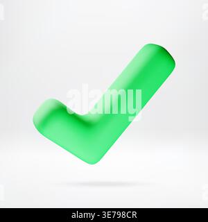 Green check mark symbol in 3d render. Stock Vector