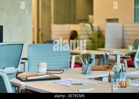 Modern Open Plan Office Workspace Showing Collaborative Setup Stock Photo