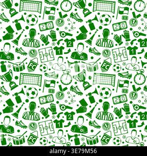 soccer or football sport seamless pattern with flat icon set for flyer, poster, web site like referee, ball and trophy. vector illustration on isolate Stock Vector