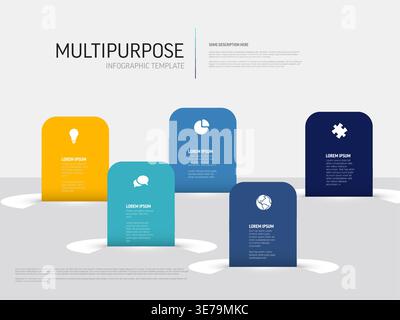 This multipurpose infographic template features five colored blocks for business data. Use this infographic template to create professional business p Stock Vector