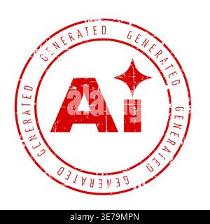 This image shows an AI generated stamp with a red distressed badge design. The AI generated badge features a grunge effect and bold AI letters in the Stock Vector