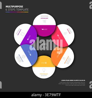 Professional 6 steps infographic template featuring a colorful circular process design. This infographic template is perfect for visualizing a 6 steps Stock Vector