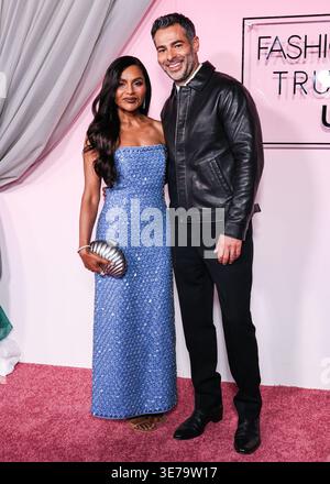 LOS ANGELES, CALIFORNIA, USA - APRIL 07: Mindy Kaling wearing a Simkhai dress and L’Dezen and Le Vian jewelry and Jonathan Simkhai arrive at the Fashion Trust U.S. Awards 2026 In Partnership With Google held at nya studios WEST on April 7, 2026 in Los Angeles, California, United States. (Photo by Chad Salvador/Image Press Agency) Stock Photo