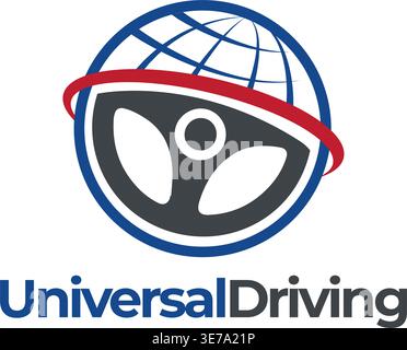 Steering wheel and globe logo Stock Vector