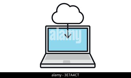 Laptop cloud download icon: portable computer with cloud and arrow symbol Stock Vector
