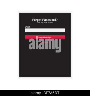 Minimal dark themed forgot password interface with email input field and reset link button. Clean authentication flow design for web and mobile applic Stock Vector