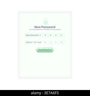 Clean and modern reset password user interface with new password and confirm password fields. Designed for secure account recovery and authentication Stock Vector