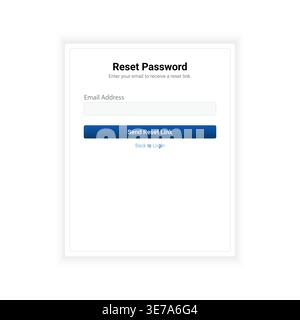 Minimal reset password interface with email address input and send reset link button. Clean and user-friendly authentication design for account recove Stock Vector