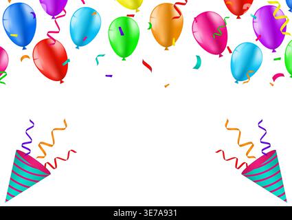Balloons and Confetti Celebration Background. Background for Party, Birthday, Celebration or Anniversary. Vector Illustration. Stock Vector