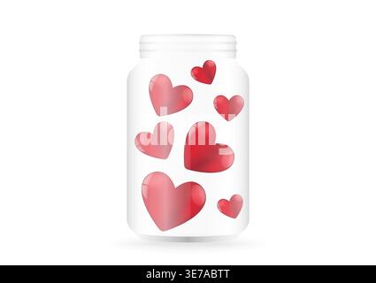 Glass Jar with Heart. Giving Love or Love Donation. Concept of Valentine's Day and Mother's Day Concept. Vector Illustration. Stock Vector