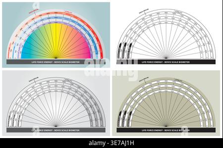 4 Bovis scales for measuring life force energy in rainbow colors - Vector Design Stock Vector